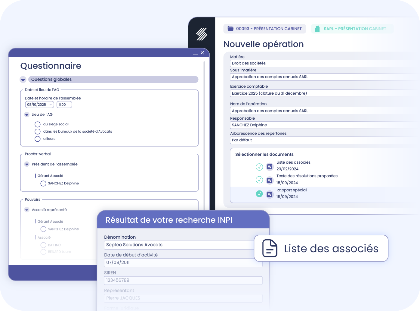 Interface du module juridique de Secib Suite